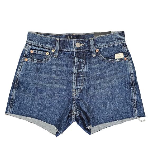 GAP Women's Cheeky Cut Off Denim Shorts Sz 25 High Rise Boho Stretch Cotton Blue - Picture 2 of 10
